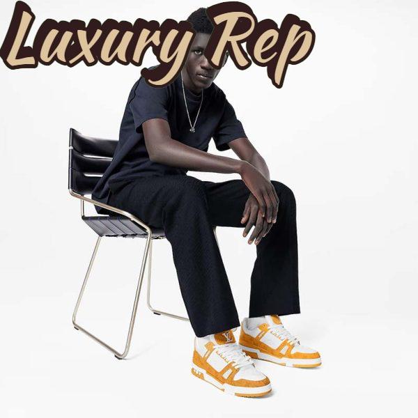 Replica Louis Vuitton Unisex LV Trainer Sneaker Yellow Monogram Denim Monogram Embossed Grained Calf 12