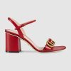 Replica Gucci Women Leather Mid-Heel Sandal-Red