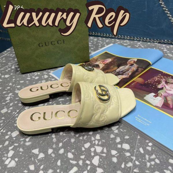 Replica Gucci Women Matelassé Slide Sandal Beige GG Matelassé Leather Square Toe Flat 3