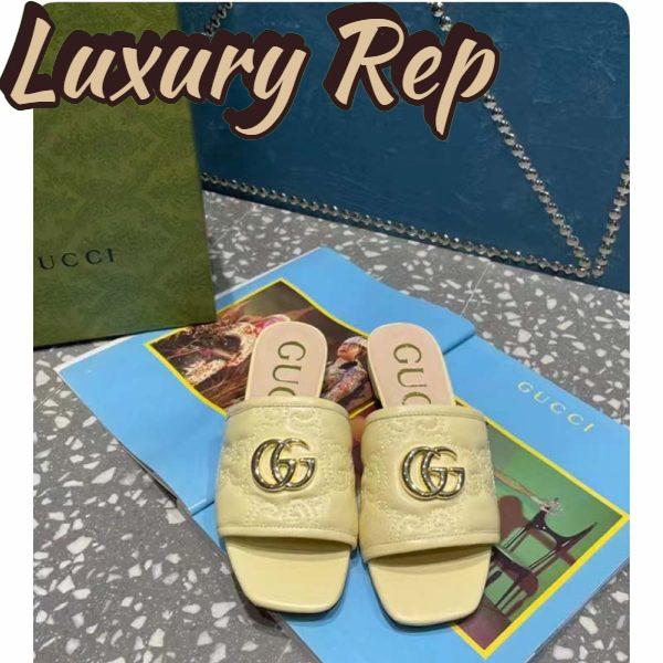 Replica Gucci Women Matelassé Slide Sandal Beige GG Matelassé Leather Square Toe Flat 6