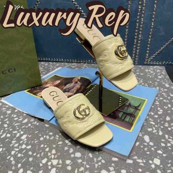 Replica Gucci Women Matelassé Slide Sandal Beige GG Matelassé Leather Square Toe Flat 8