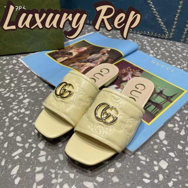 Replica Gucci Women Matelassé Slide Sandal Beige GG Matelassé Leather Square Toe Flat 9
