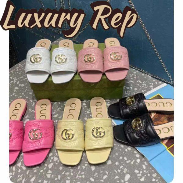 Replica Gucci Women Matelassé Slide Sandal Beige GG Matelassé Leather Square Toe Flat 13