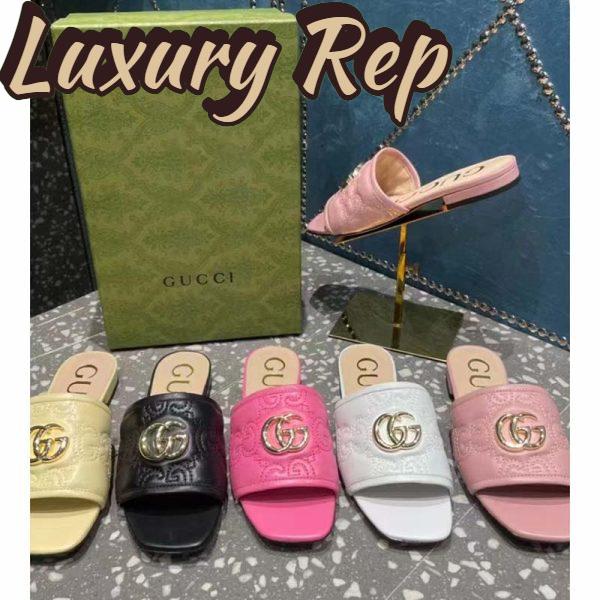 Replica Gucci Women Matelassé Slide Sandal Beige GG Matelassé Leather Square Toe Flat 15