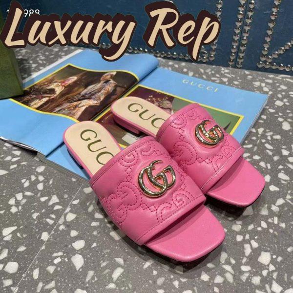 Replica Gucci Women Matelassé Slide Sandal Pink GG Matelassé Leather Square Toe Flat 3
