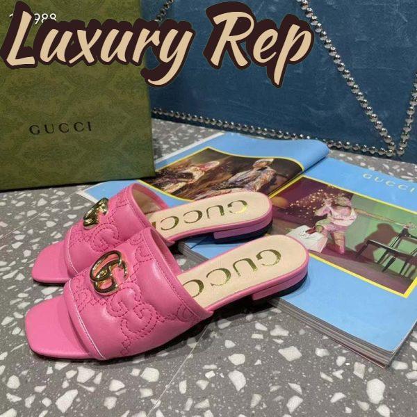 Replica Gucci Women Matelassé Slide Sandal Pink GG Matelassé Leather Square Toe Flat 4