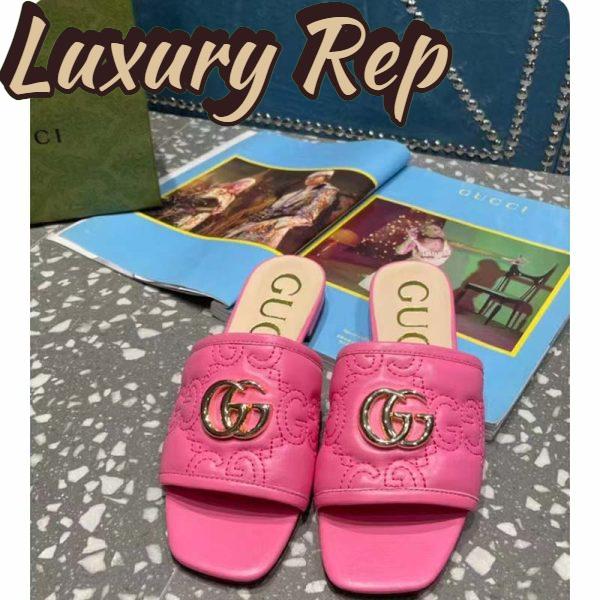 Replica Gucci Women Matelassé Slide Sandal Pink GG Matelassé Leather Square Toe Flat 5