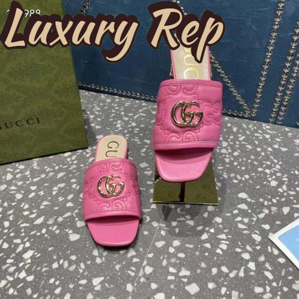 Replica Gucci Women Matelassé Slide Sandal Pink GG Matelassé Leather Square Toe Flat 6