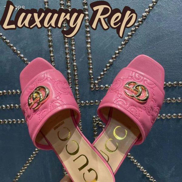Replica Gucci Women Matelassé Slide Sandal Pink GG Matelassé Leather Square Toe Flat 9