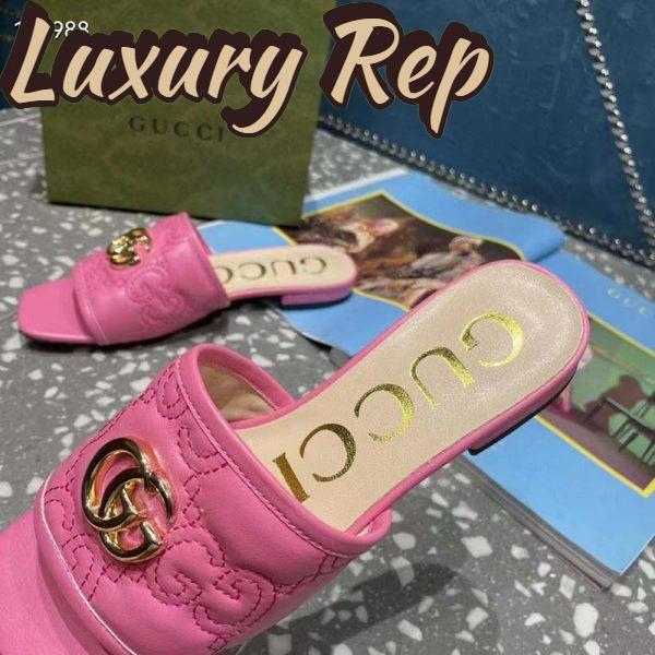 Replica Gucci Women Matelassé Slide Sandal Pink GG Matelassé Leather Square Toe Flat 10
