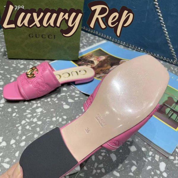 Replica Gucci Women Matelassé Slide Sandal Pink GG Matelassé Leather Square Toe Flat 11