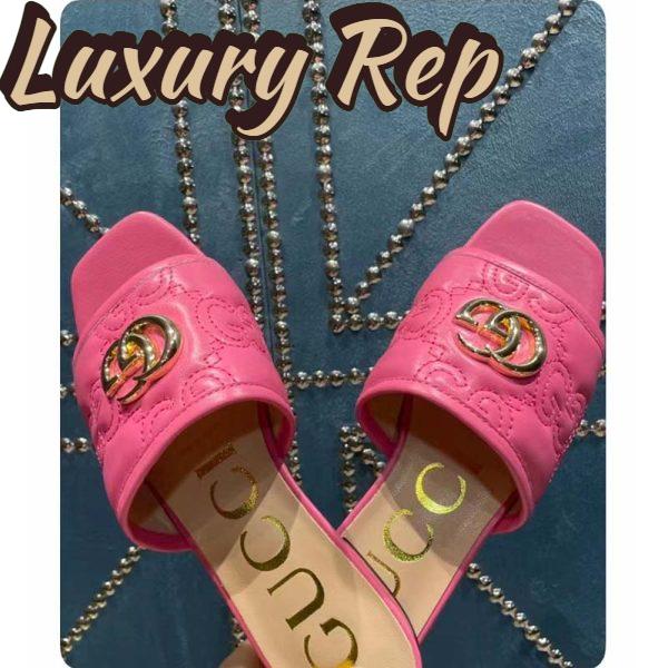 Replica Gucci Women Matelassé Slide Sandal Pink GG Matelassé Leather Square Toe Flat 12