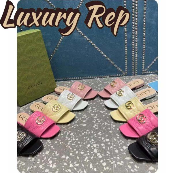 Replica Gucci Women Matelassé Slide Sandal Pink GG Matelassé Leather Square Toe Flat 16