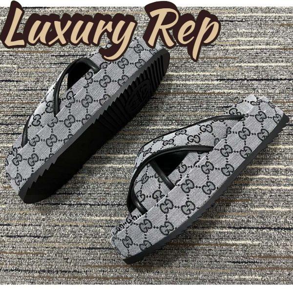 Replica Gucci Women Platform Slide Sandal Beige Blue Original GG Canvas Rubber Sole Low Heel 7