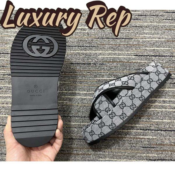 Replica Gucci Women Platform Slide Sandal Beige Blue Original GG Canvas Rubber Sole Low Heel 9