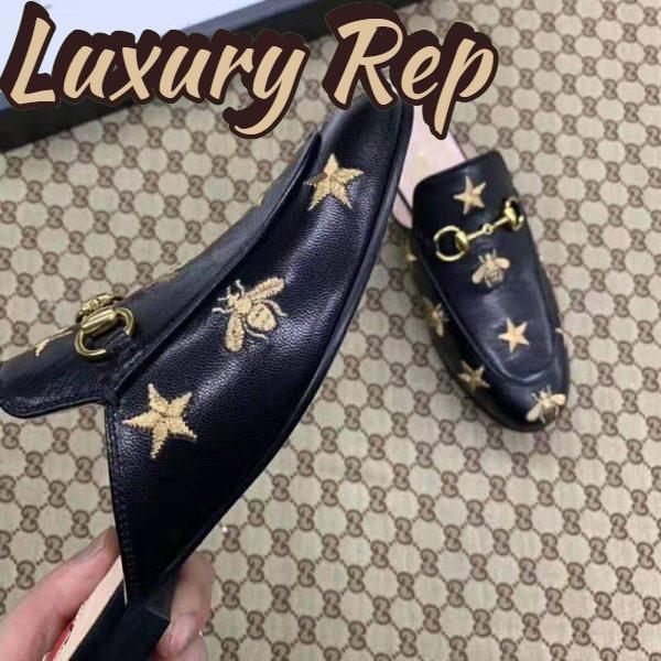 Replica Gucci Women Princetown Embroidered Leather Slipper 1.27cm Heel-Black 4