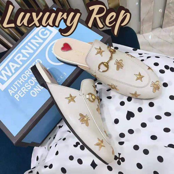 Replica Gucci Women Princetown Embroidered Leather Slipper 1.27cm Heel-White 4
