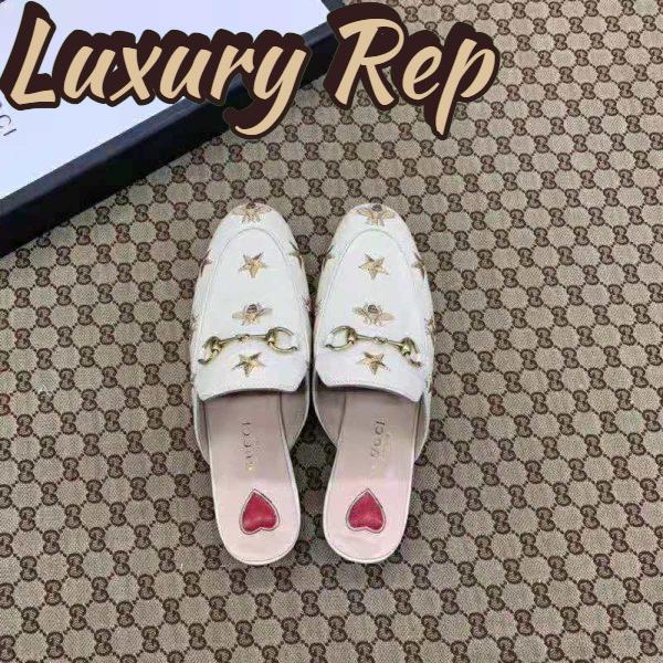 Replica Gucci Women Princetown Embroidered Leather Slipper 1.27cm Heel-White 5