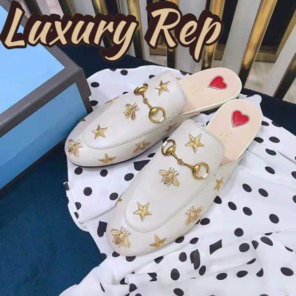 Replica Gucci Women Princetown Embroidered Leather Slipper 1.27cm Heel-White 6