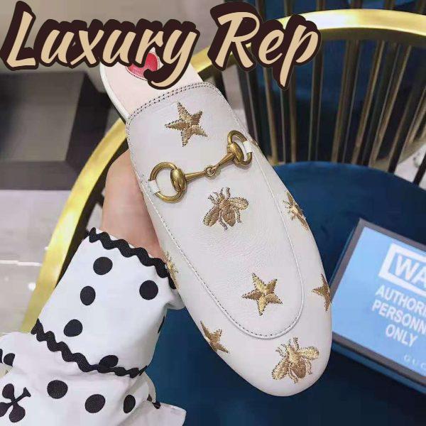 Replica Gucci Women Princetown Embroidered Leather Slipper 1.27cm Heel-White 9