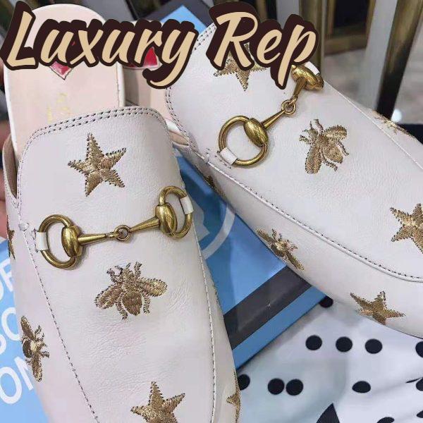 Replica Gucci Women Princetown Embroidered Leather Slipper 1.27cm Heel-White 10