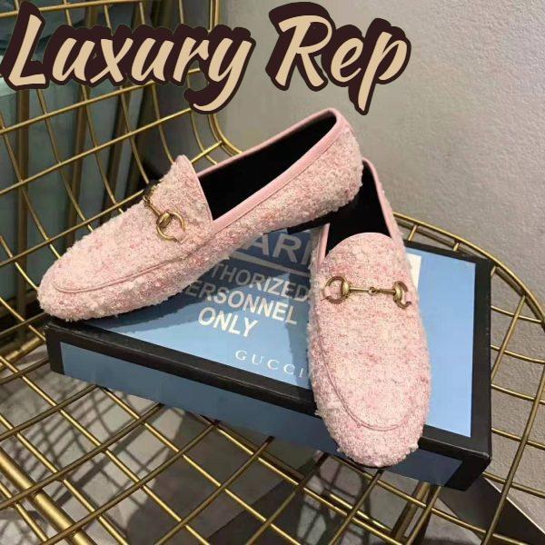 Replica Gucci Women Gucci Jordaan Tweed Loafer 1.3 cm Heel-Pink 5