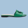 Replica Gucci Women Interlocking G Cut Out Slide Sandal Bright Green Leather Flat