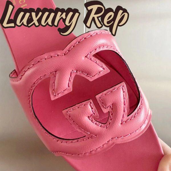 Replica Gucci Women Interlocking G Cut Out Slide Sandal Dark Pink Leather Flat 10