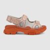 Replica Gucci Women Leather and Mesh Sandal with Crystals 4.6 cm Heel-White 13
