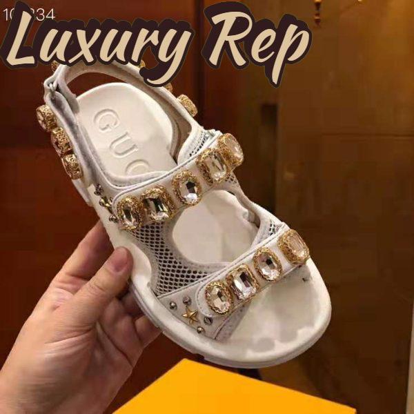 Replica Gucci Women Leather and Mesh Sandal with Crystals 4.6 cm Heel-White 8