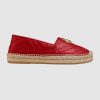 Replica Gucci Women Leather Espadrille with Double G in Matelassé Chevron Leather-Red