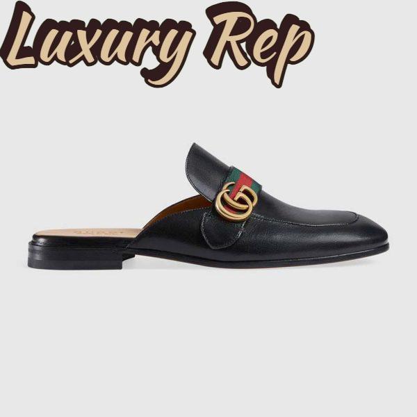 Replica Gucci Women Leather Loafer with GG Web-Black