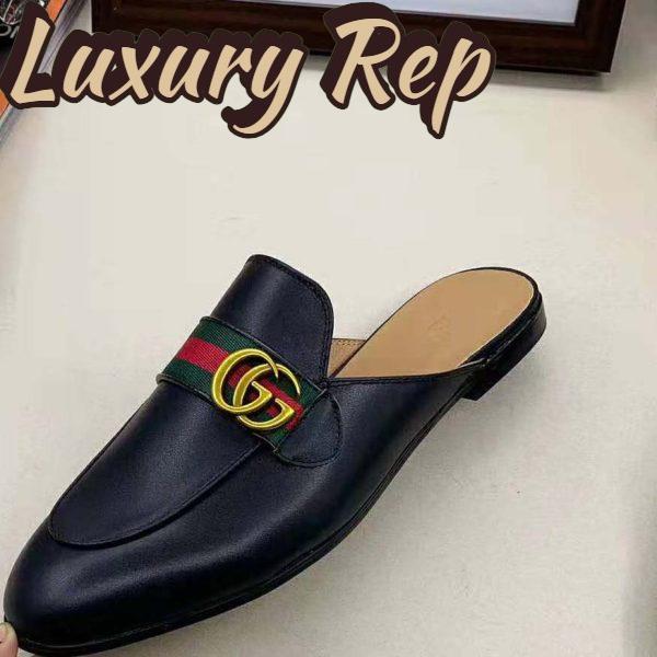 Replica Gucci Women Leather Loafer with GG Web-Black 4