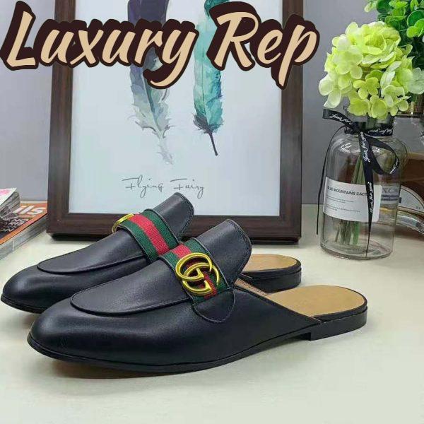 Replica Gucci Women Leather Loafer with GG Web-Black 5