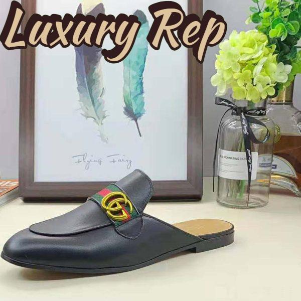 Replica Gucci Women Leather Loafer with GG Web-Black 6