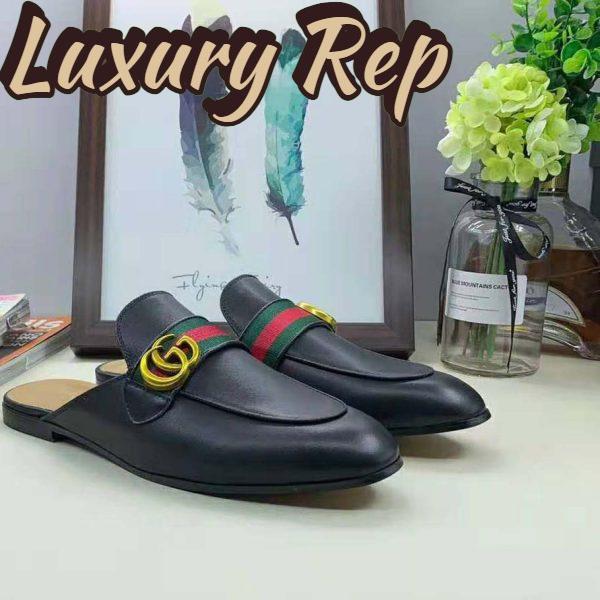 Replica Gucci Women Leather Loafer with GG Web-Black 7