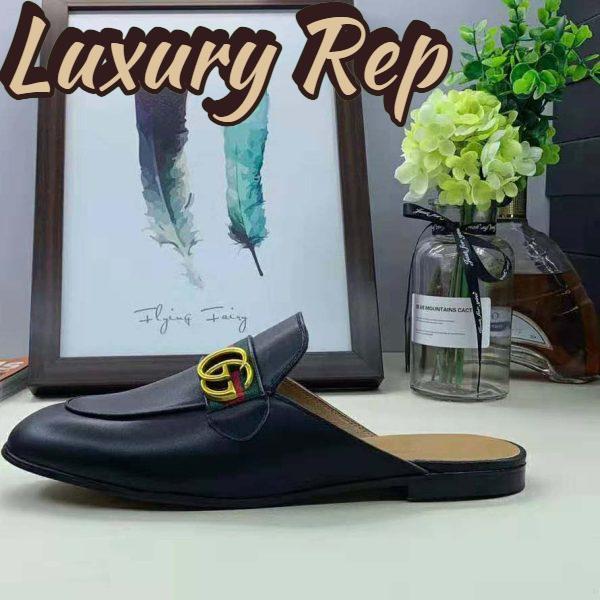 Replica Gucci Women Leather Loafer with GG Web-Black 8