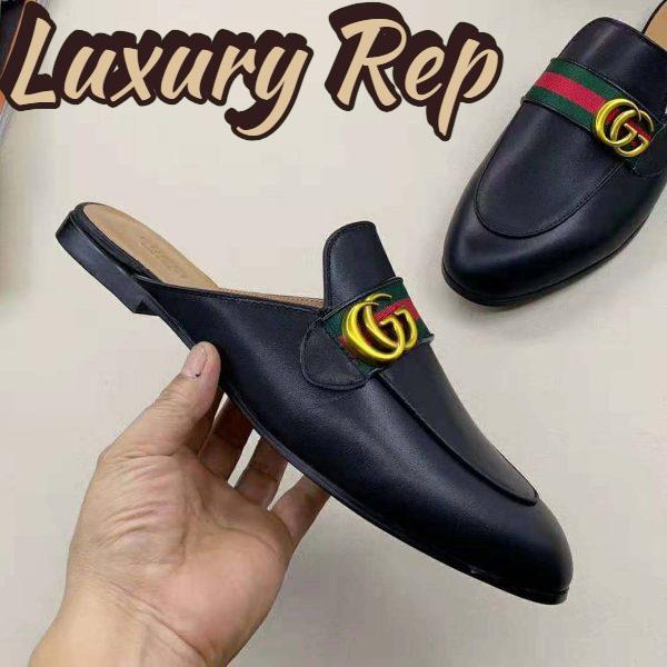 Replica Gucci Women Leather Loafer with GG Web-Black 9