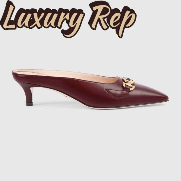 Replica Gucci Women Zumi Leather Slide 4.6 cm Height-Maroon
