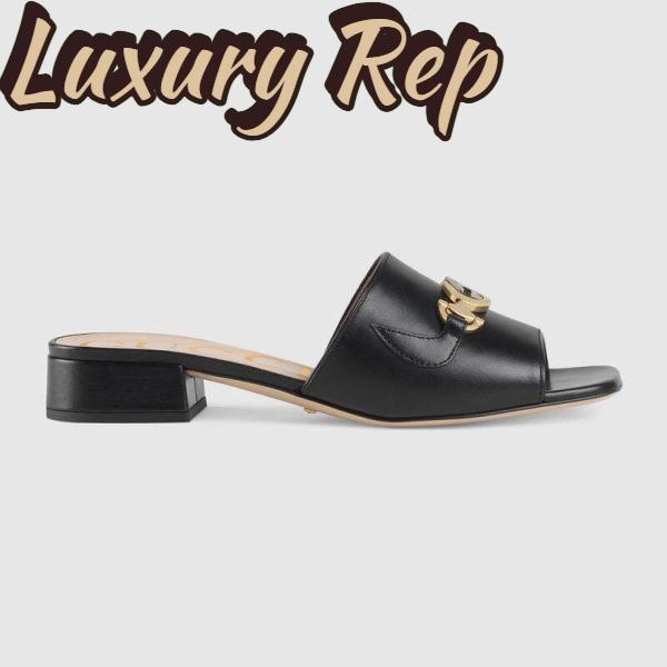 Replica Gucci Women Zumi Leather Slide Sandal Interlocking G Horsebit Black Leather 2.5 cm Heel Height