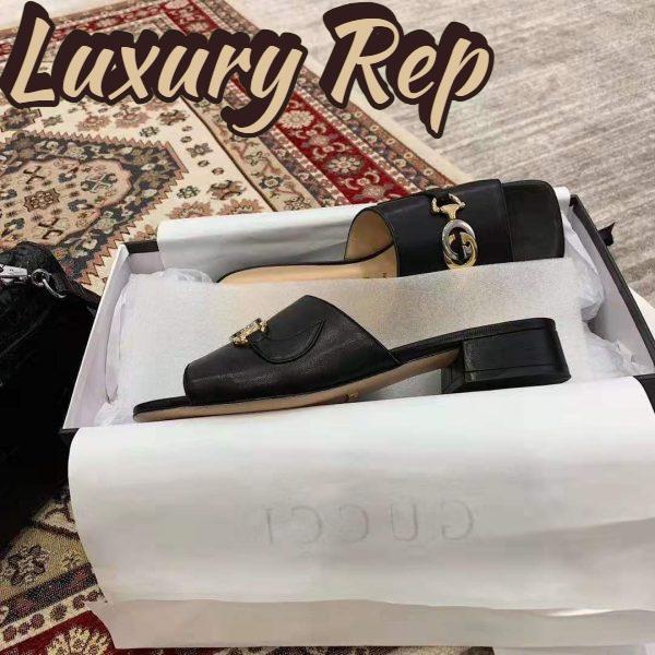 Replica Gucci Women Zumi Leather Slide Sandal Interlocking G Horsebit Black Leather 2.5 cm Heel Height 8