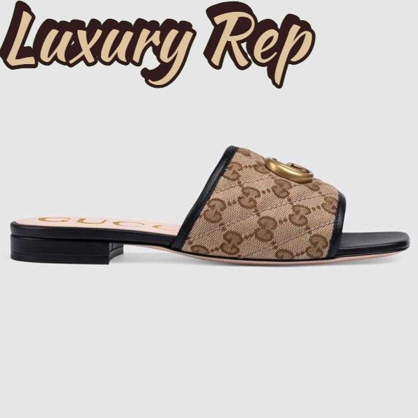 Replica Gucci Women’s GG Matelassé Canvas Slide Sandal Beige/Ebony Diagonal