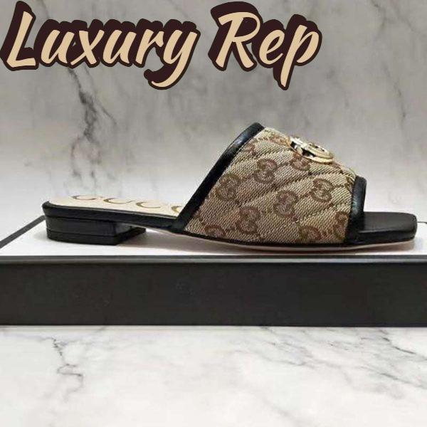 Replica Gucci Women’s GG Matelassé Canvas Slide Sandal Beige/Ebony Diagonal 3