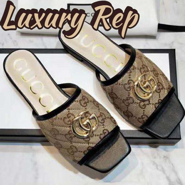 Replica Gucci Women’s GG Matelassé Canvas Slide Sandal Beige/Ebony Diagonal 5