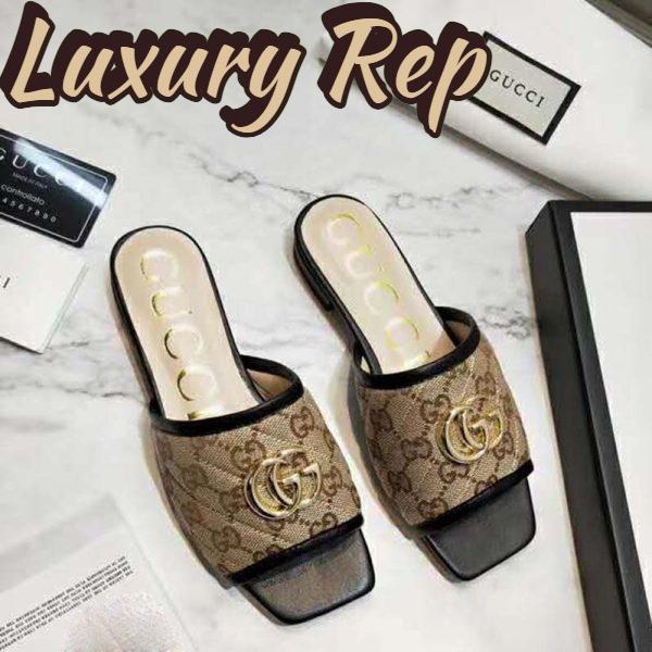 Replica Gucci Women’s GG Matelassé Canvas Slide Sandal Beige/Ebony Diagonal 6