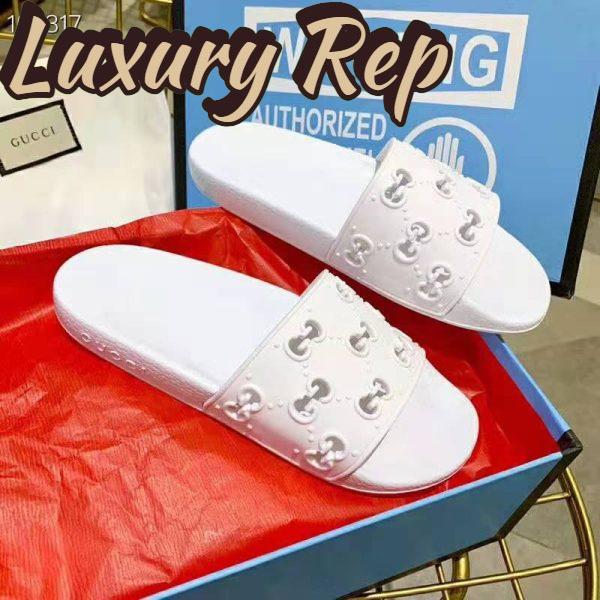 Replica Gucci Women’s Rubber GG Slide Sandal-White 3