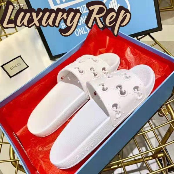 Replica Gucci Women’s Rubber GG Slide Sandal-White 4