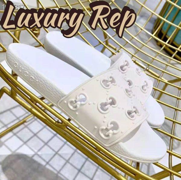 Replica Gucci Women’s Rubber GG Slide Sandal-White 5