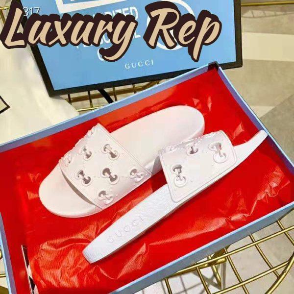 Replica Gucci Women’s Rubber GG Slide Sandal-White 7