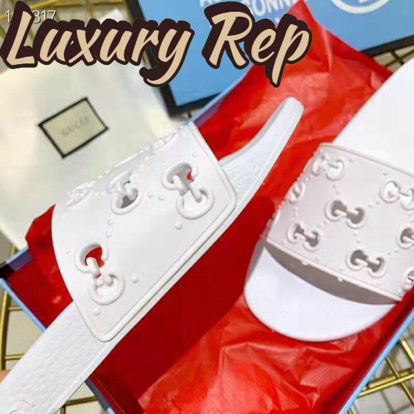 Replica Gucci Women’s Rubber GG Slide Sandal-White 9